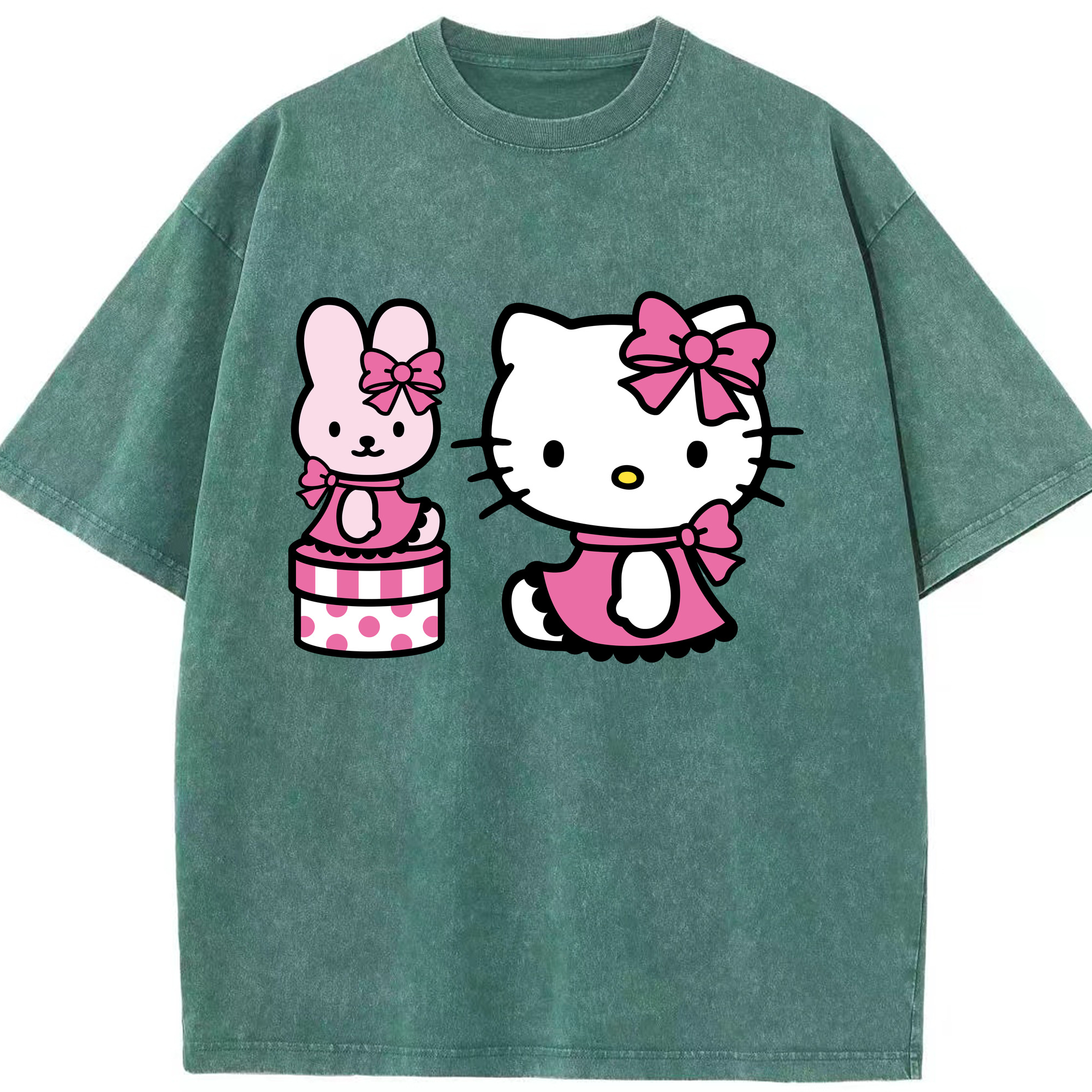 （画像用） Hello Kitty ハローキティ 綿100% ヴィンテージ風 半袖Tシャツ（フロントプリント）